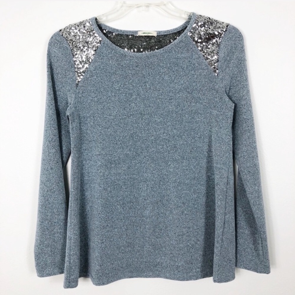 12 Pm By Mon Ami Sequin Crew Long Sleeve Top